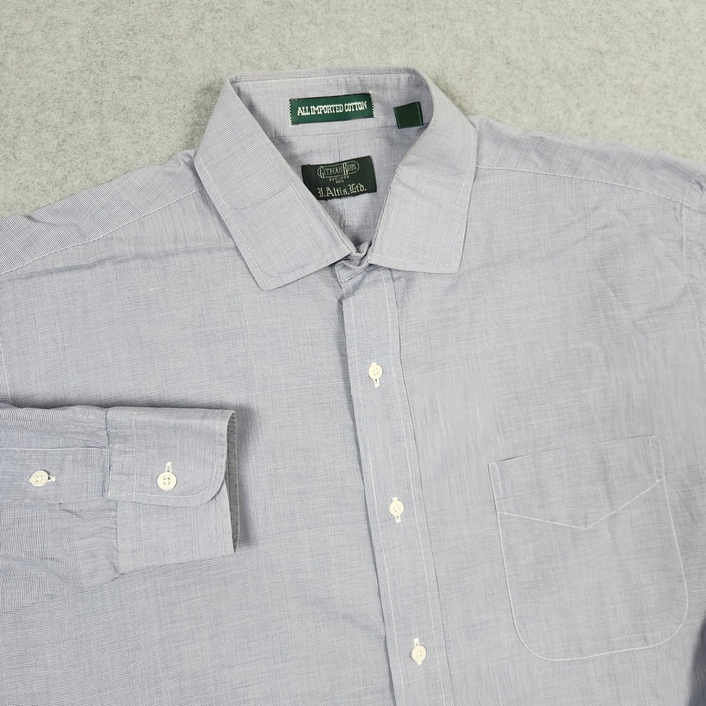 Vintage Gitman Bros Shirt Mens 16-33 Fits Large Blue Micro Houndstooth USA Made